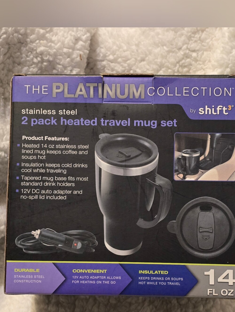 The Platinum Collection by Shift3, 2-Pack Heated Travel Mug Set. 14 oz Cups